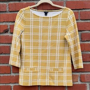 Ann Taylor Mustard and White Patterned Top